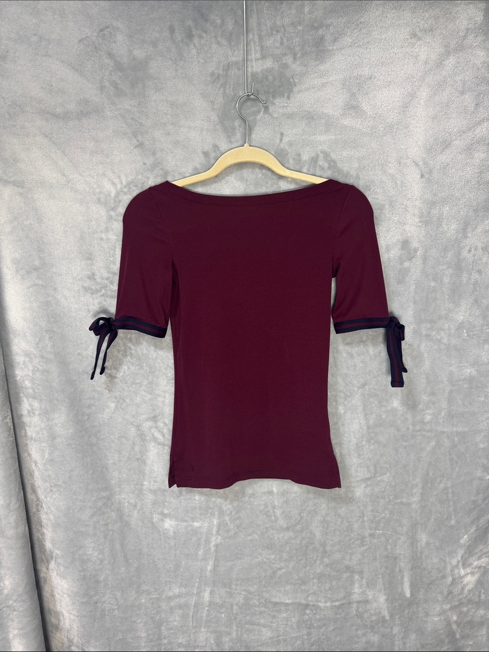Lauren Ralph Lauren Burgundy Short-Sleeve Tie Cuff Top